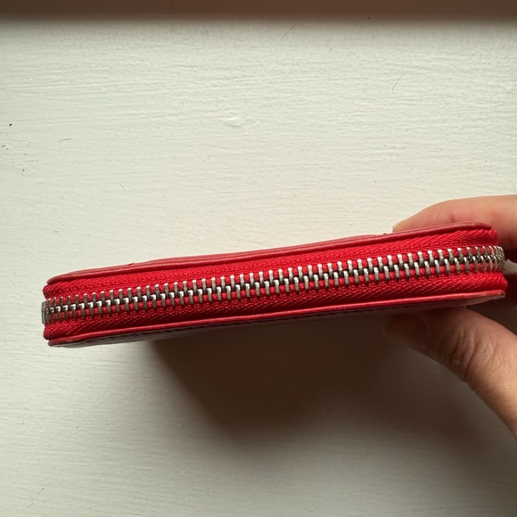 Longchamp Red Leather zip card case coin purse Wallet - Picture 4 of 9